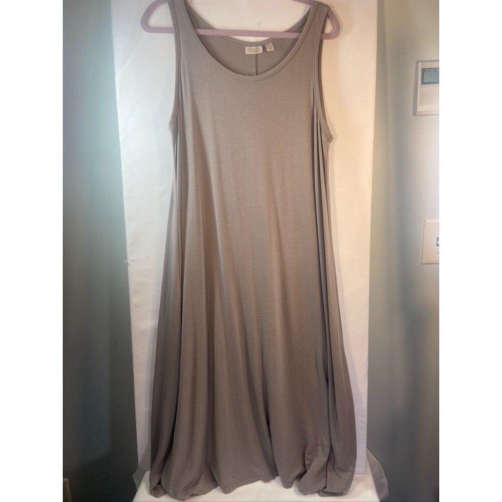 LOGO BY LORI GOLDSTEIN WOMENS LARGE MAXI TANK JERSEY DRESS TAN